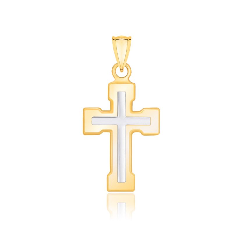 14k Two-Tone Gold Dual Cross Design Pendant with Block Ends - Image 1