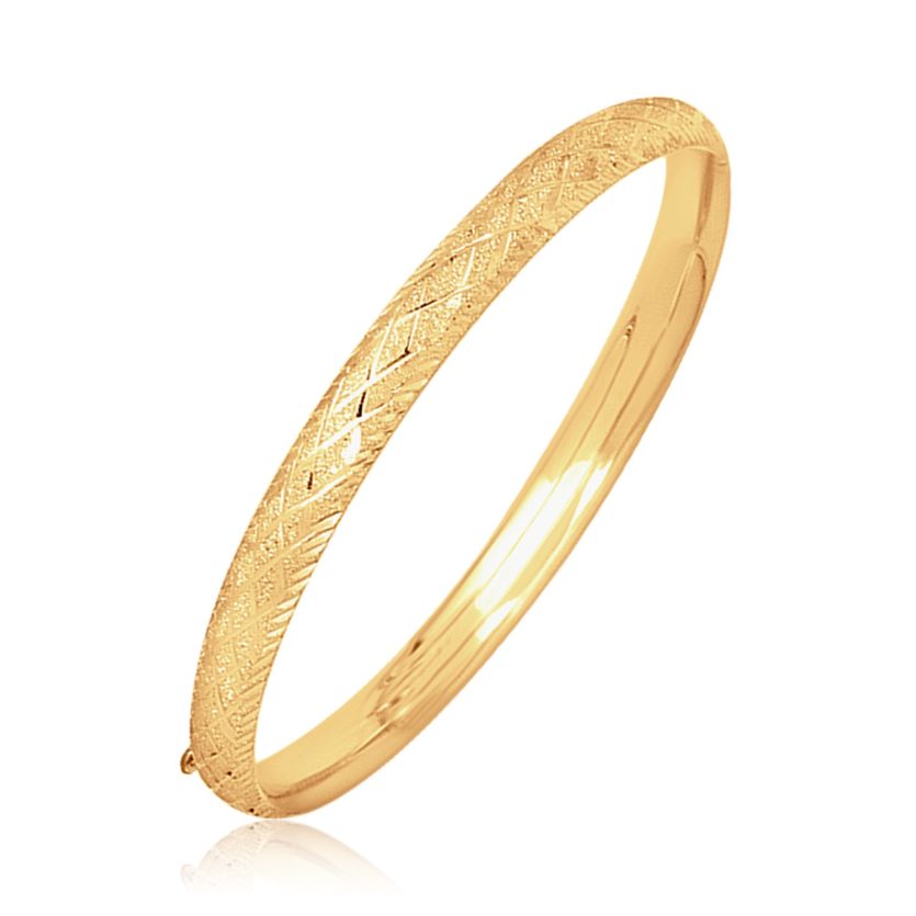14k Yellow Gold Diamond Cut Design Dome Motif Childrens Bangle (5.50 mm) - Image 1