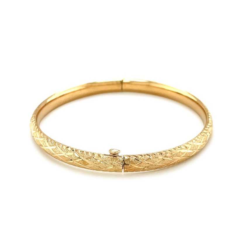 14k Yellow Gold Diamond Cut Design Dome Motif Childrens Bangle (5.50 mm) - Image 2