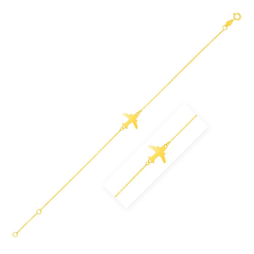 14K Yellow Gold Airplane Bracelet (1.00 mm) - Image 1