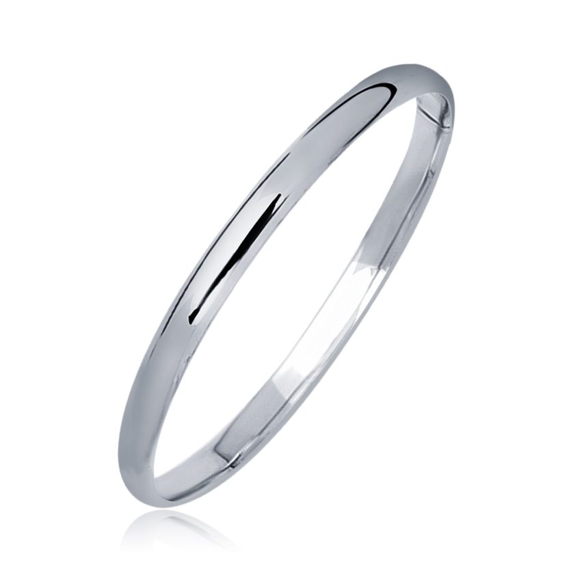 14k White Gold Dome Childrens Bangle with a Polished Finish (5.50 mm) - Image 1