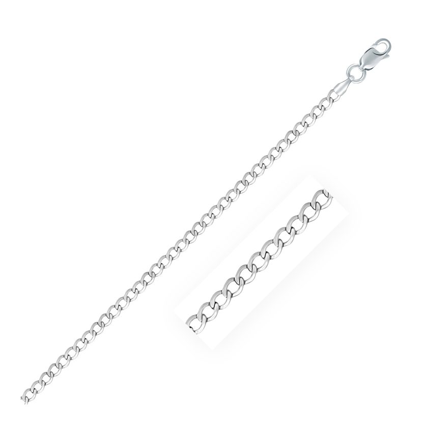 Rhodium Plated Sterling Silver Curb Style Chain (3.00 mm) - Image 1