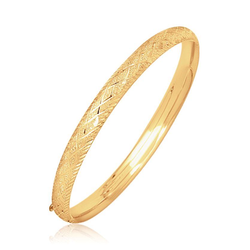 14k Yellow Gold Diamond Carved Bangle (6.00 mm) - Image 1