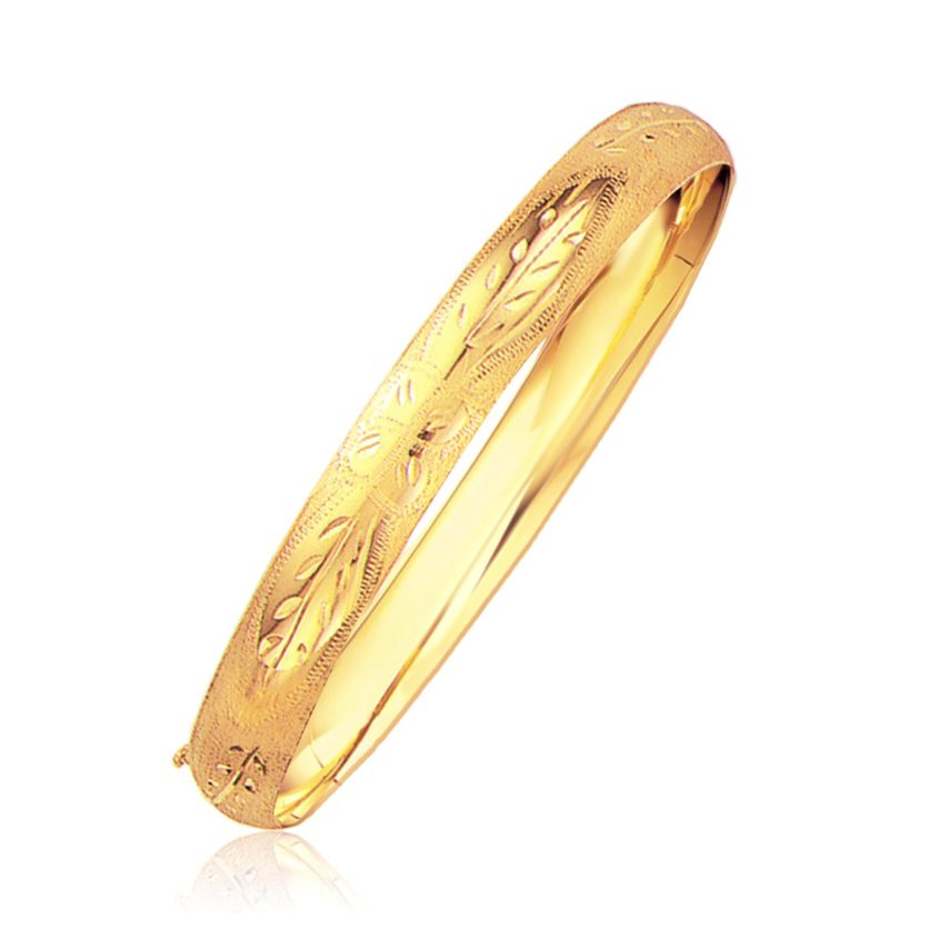 Classic Floral Carved Bangle in 14k Yellow Gold (8.00 mm) - Image 1