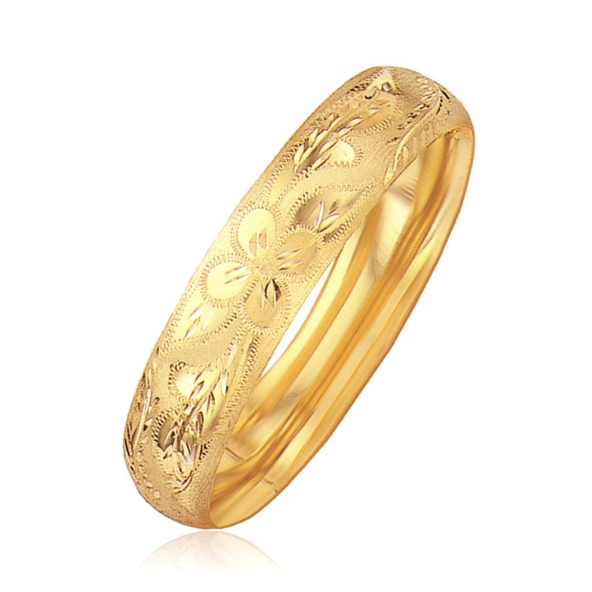 Classic Floral Carved Bangle in 14k Yellow Gold (13.50 mm) - Image 1