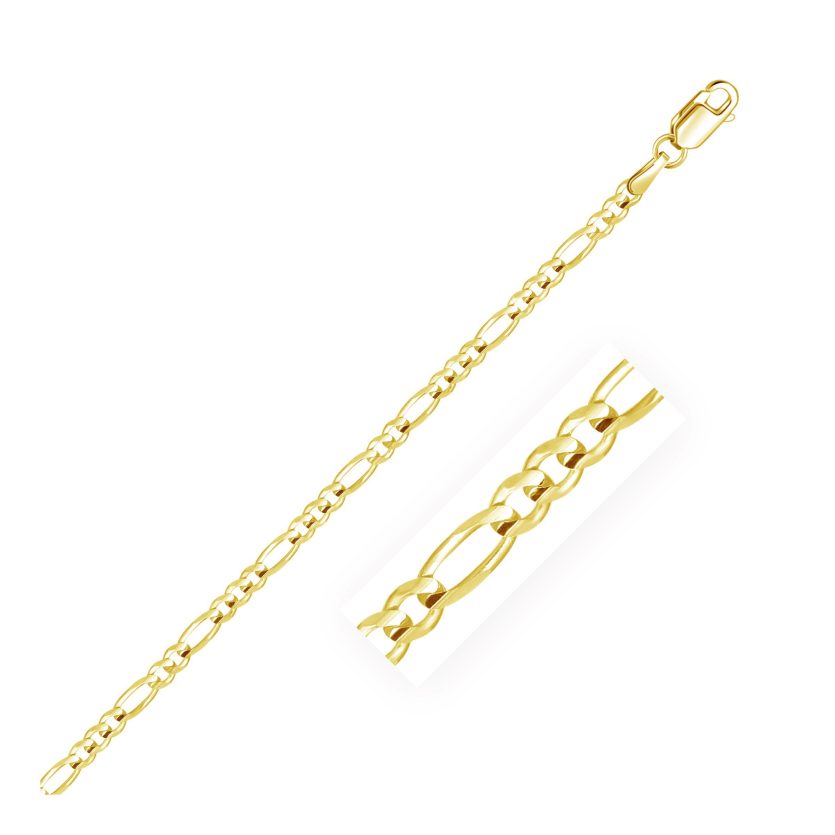 10k Yellow Gold Solid Figaro Chain (2.60 mm) - Image 1