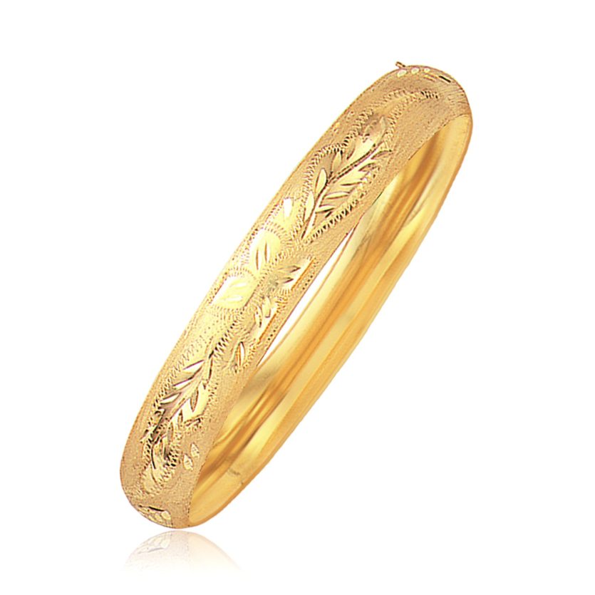 Classic Floral Carved Bangle in 14k Yellow Gold (10.00 mm) - Image 1