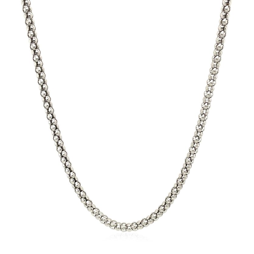Rhodium Plated 2.5mm Sterling Silver Popcorn Style Chain (2.50 mm) - Image 2