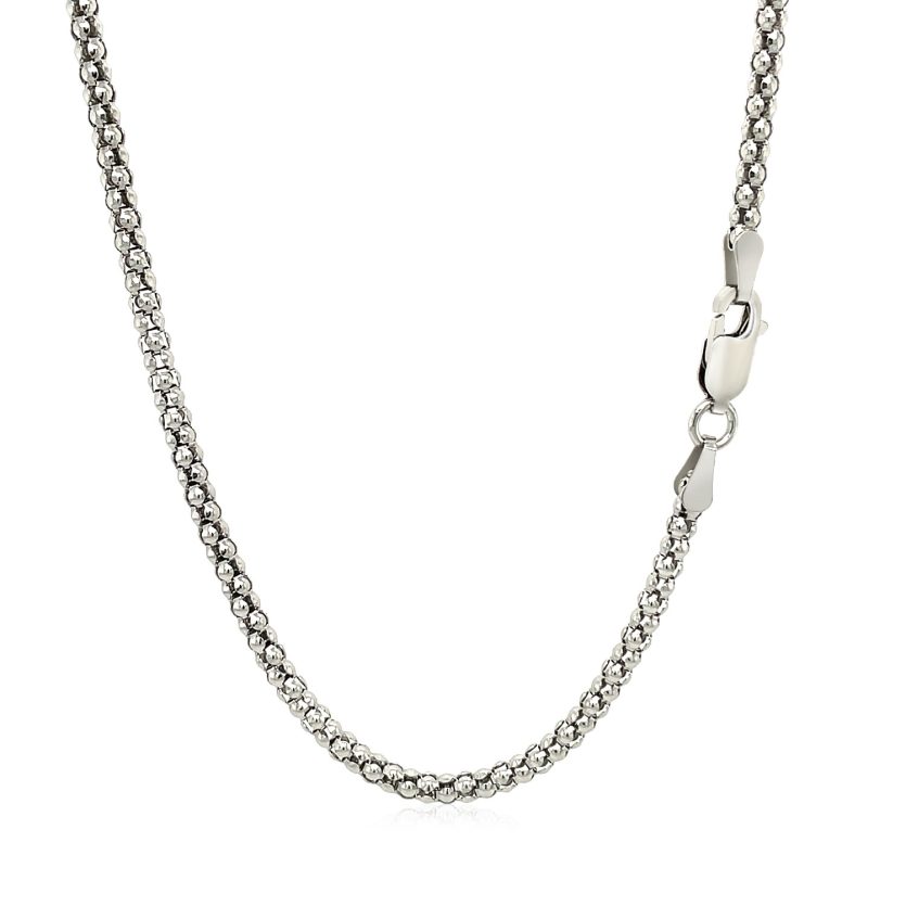 Rhodium Plated 2.5mm Sterling Silver Popcorn Style Chain (2.50 mm) - Image 3