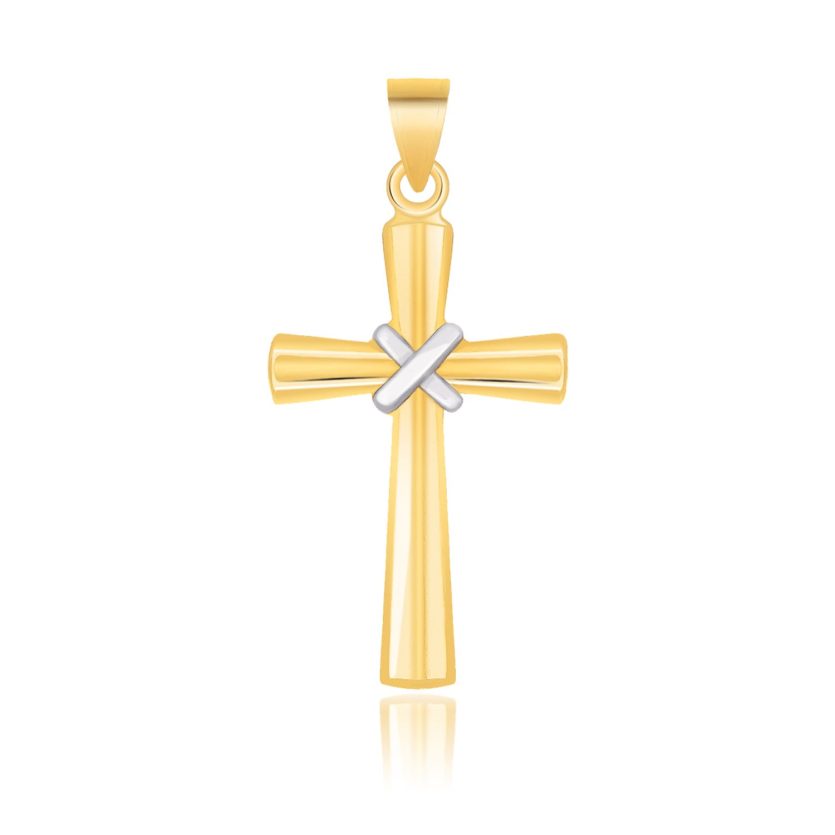 14k Two-Tone Gold Cross Pendant with a Center X Design - Image 1