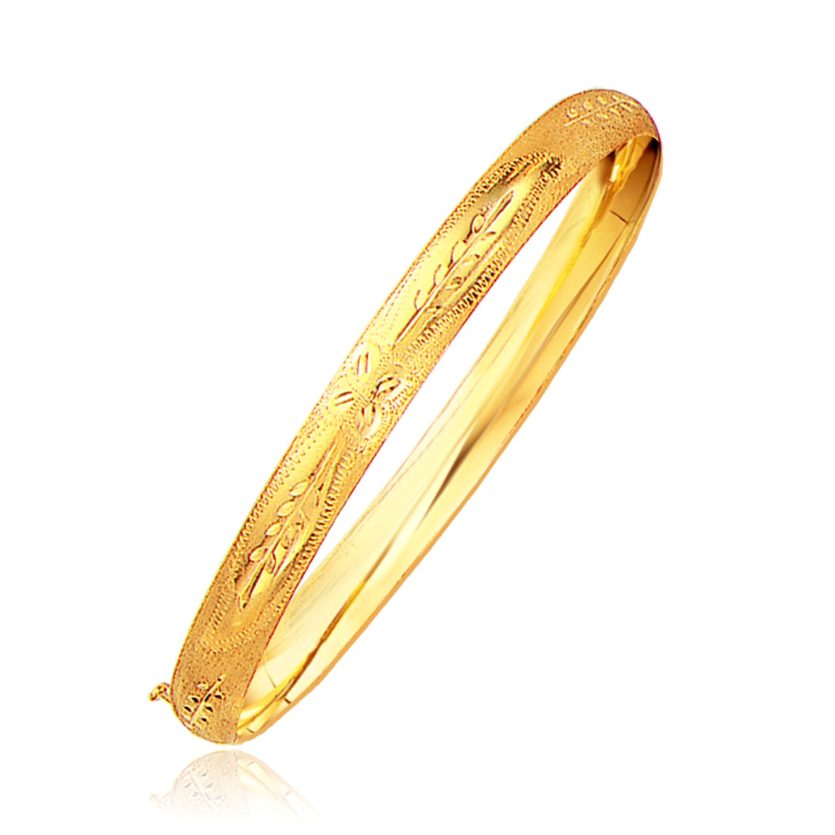 Classic Floral Carved Bangle in 14k Yellow Gold (6.00 mm) - Image 1