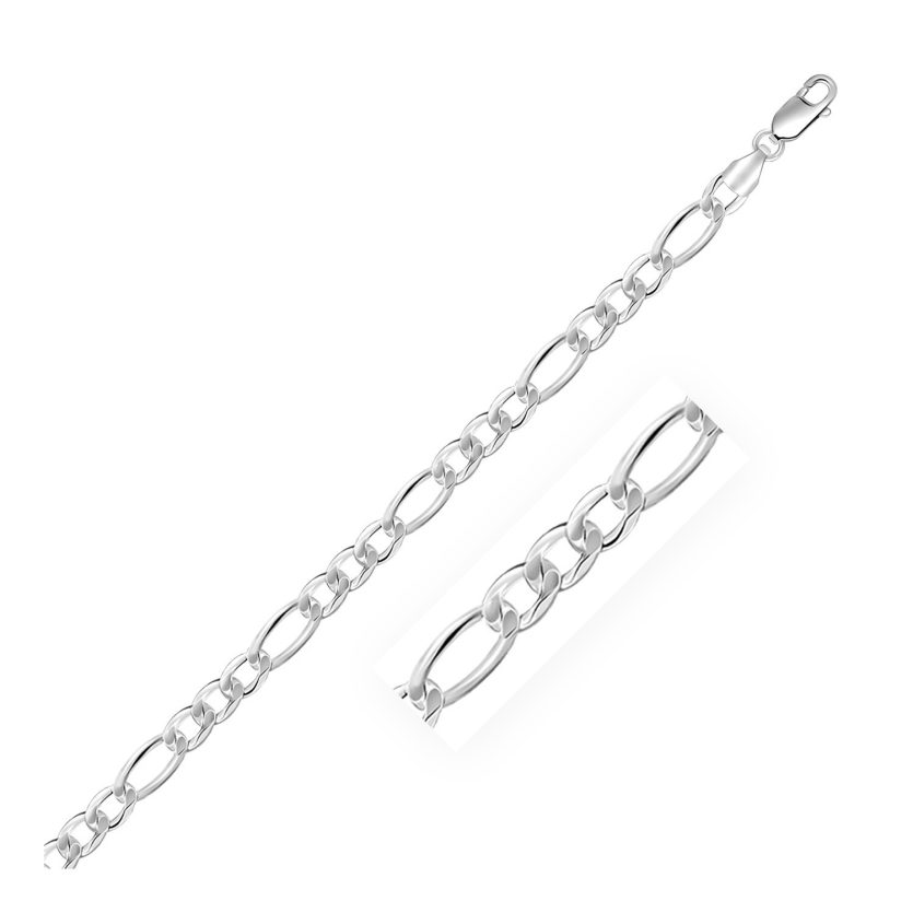 Rhodium Plated Sterling Silver Figaro Style Chain (5.40 mm) - Image 1