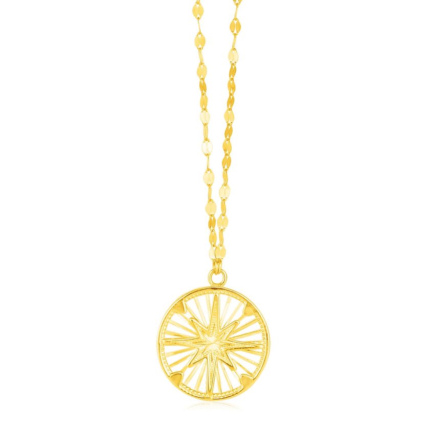 14k Yellow Gold Necklace with Compass Pendant - Image 1