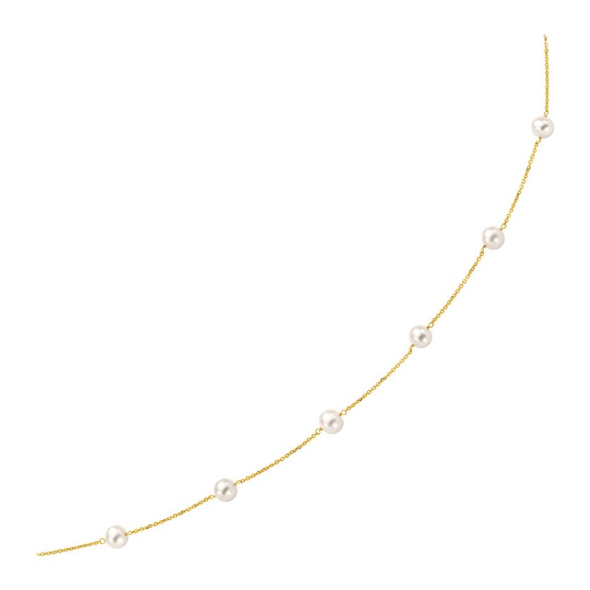 14k Yellow Gold Necklace with White Pearls - Image 1