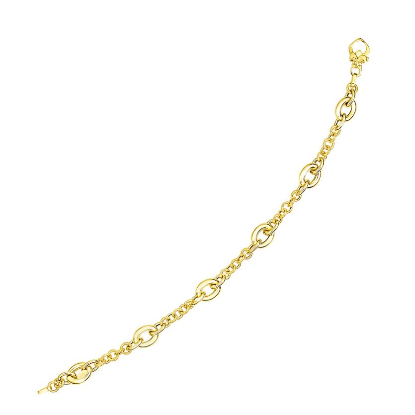 14k Yellow Gold Oval and Round Link Textured Chain Bracelet (6.35 mm) - Image 1