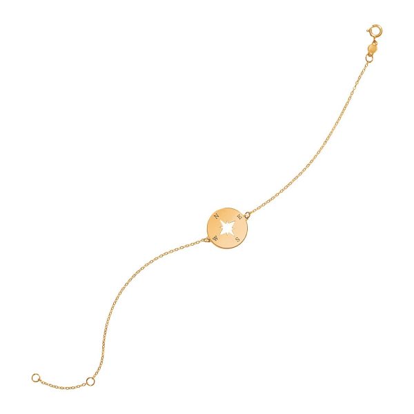 14k Yellow Gold 7 inch Bracelet with Compass (1.00 mm) - Image 1