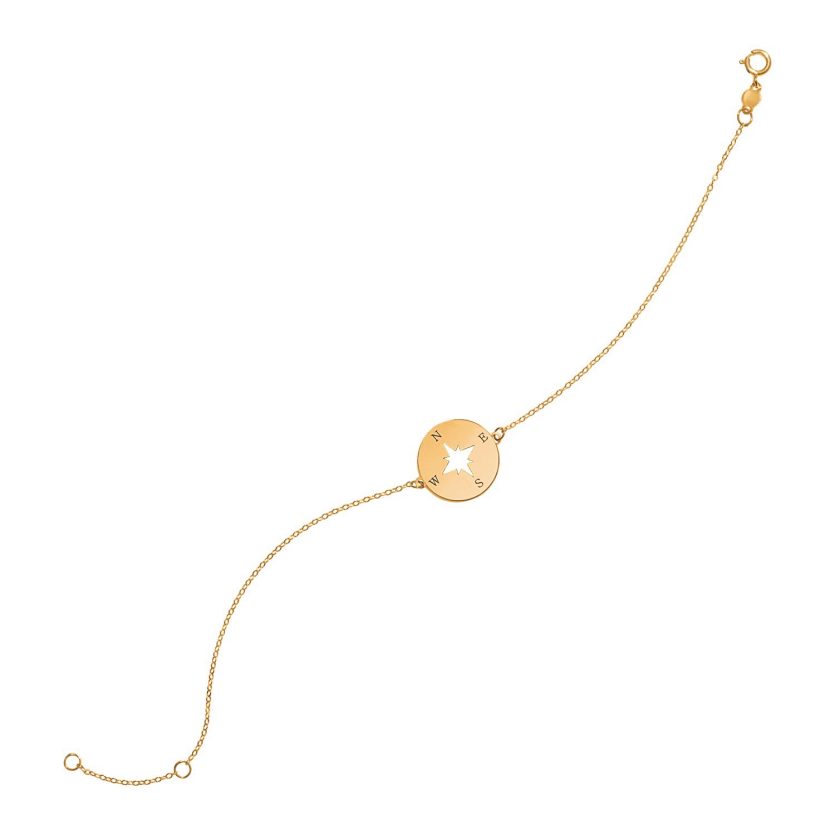 14k Yellow Gold 7 inch Bracelet with Compass (1.00 mm) - Image 1