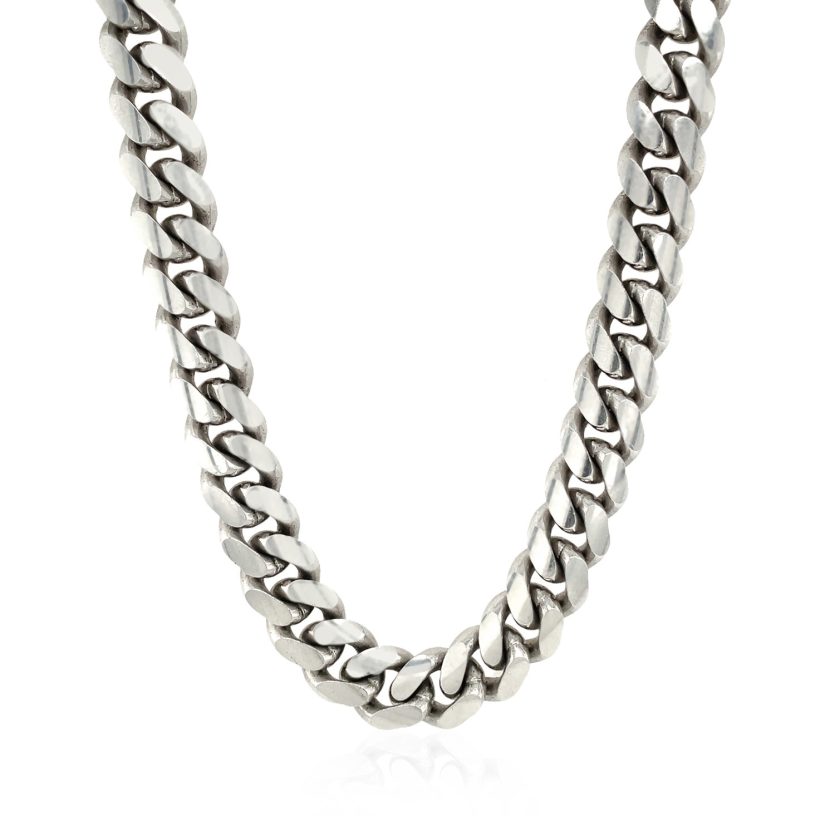 Sterling Silver Rhodium Plated Miami Cuban Chain (9.80 mm) - Image 2