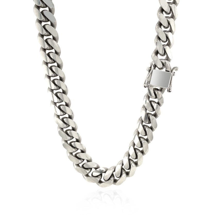 Sterling Silver Rhodium Plated Miami Cuban Chain (9.80 mm) - Image 3