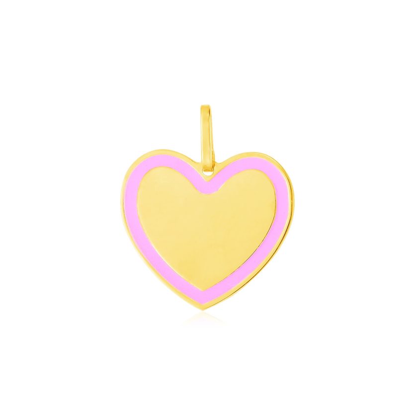 14k Yellow Gold and Pink Enamel Heart Pendant - Image 1