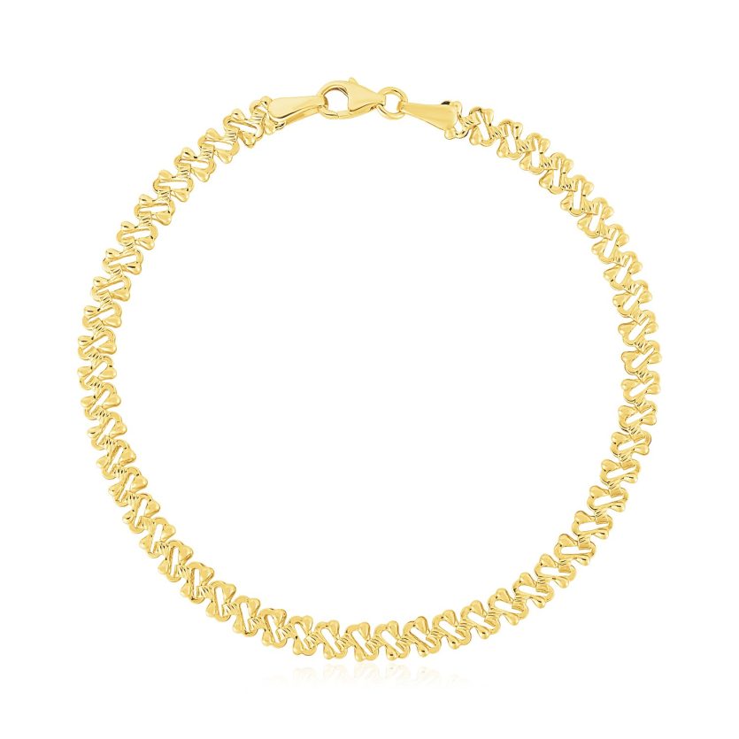 14k Yellow Gold High Polish Textured Fancy Chain Bracelet  (4.00 mm) - Image 1