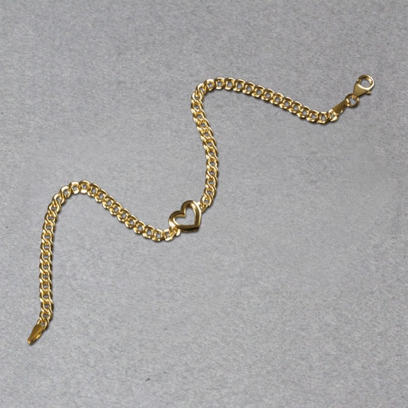 14k Yellow Gold 7 inch Curb Chain Bracelet with Heart (3.40 mm) - Image 3