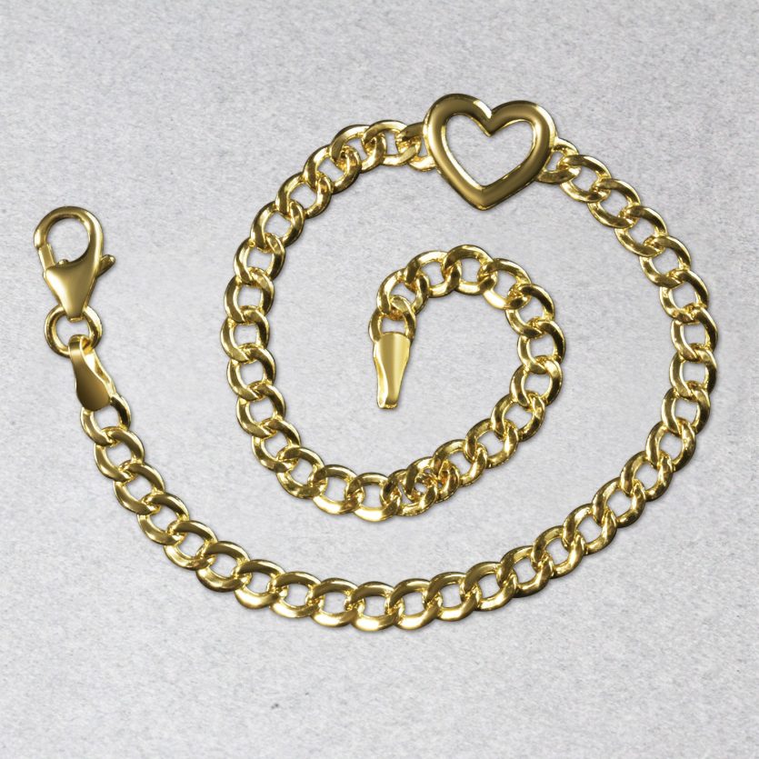 14k Yellow Gold 7 inch Curb Chain Bracelet with Heart (3.40 mm) - Image 4
