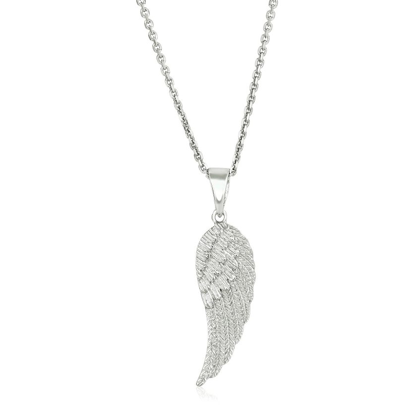 Sterling Silver with Large Textured Angel Wing Pendant - Image 1