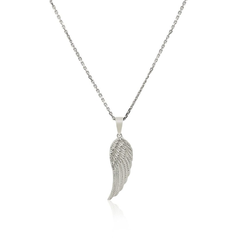 Sterling Silver with Large Textured Angel Wing Pendant - Image 2