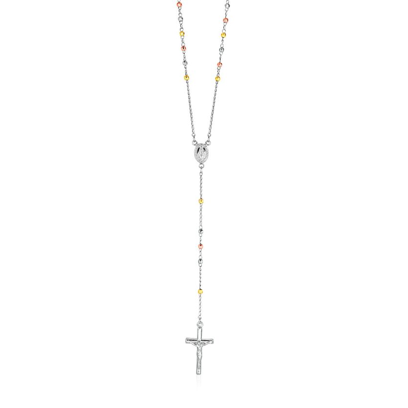Three Toned Rosary Chain and Bead Necklace in Sterling Silver - Image 1