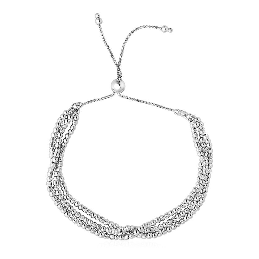 Adjustable Three-Strand Bead Bracelet in Sterling Silver (1.00 mm) - Image 1