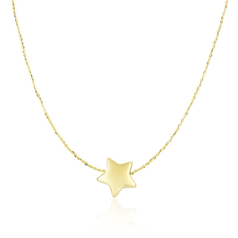 14k Yellow Gold Necklace with Shiny Puffed Sliding Star Charm - Image 1