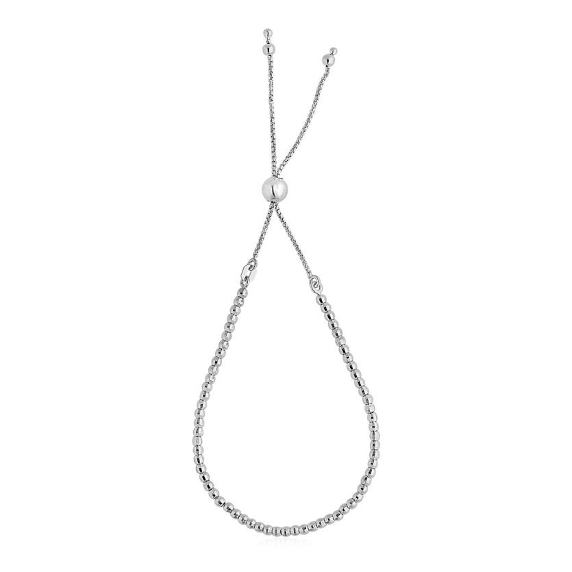 Adjustable Fine Shiny Beaded Bracelet in Sterling Silver (1.50 mm) - Image 1
