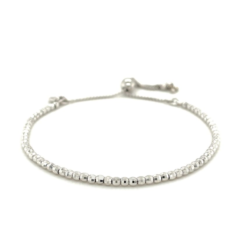 Adjustable Fine Shiny Beaded Bracelet in Sterling Silver (1.50 mm) - Image 2