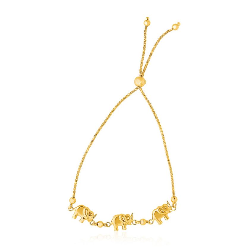 14k Yellow Gold Elephant Station Lariat Style Bracelet (1.00 mm) - Image 1