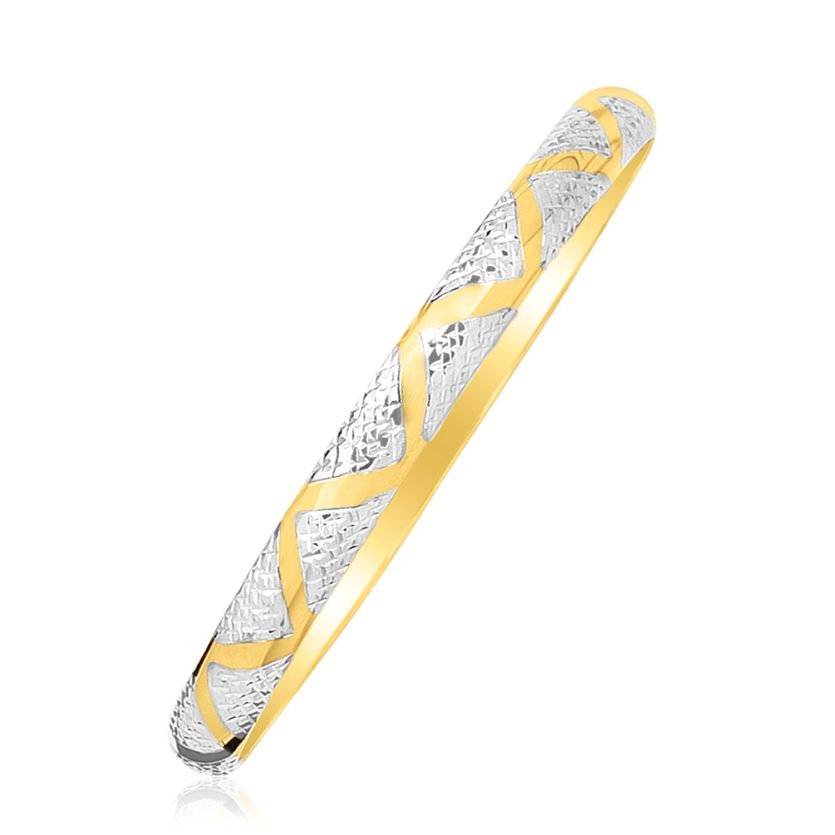 10k Two-Tone Gold Textured Zigzag Style Bangle (6.00 mm) - Image 1