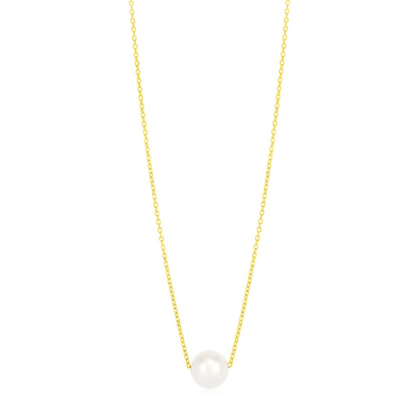 14k Yellow Gold 7mm Pearl Solitaire Necklace - Image 1