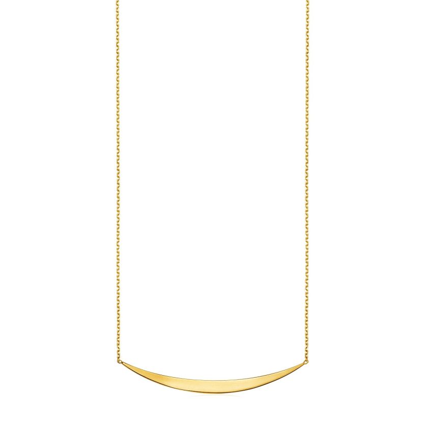14k Yellow Gold Necklace with Polished Curved Bar Pendant - Image 1