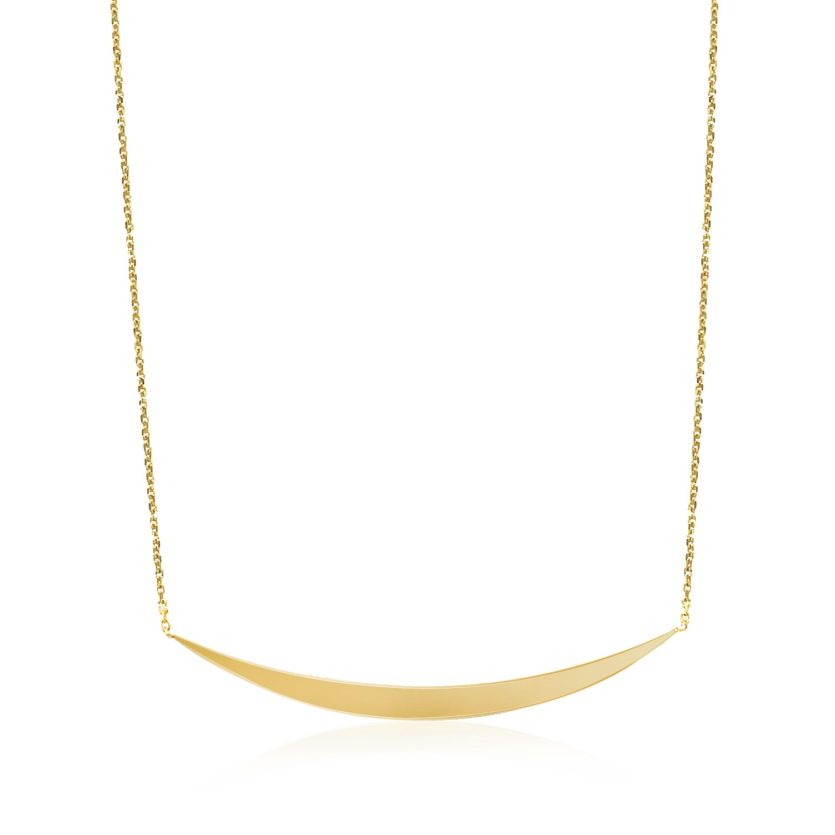 14k Yellow Gold Necklace with Polished Curved Bar Pendant - Image 2