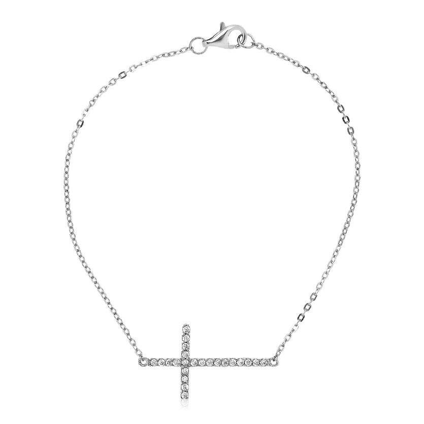 Sterling Silver Cross Bracelet with Cubic Zirconias - Image 1