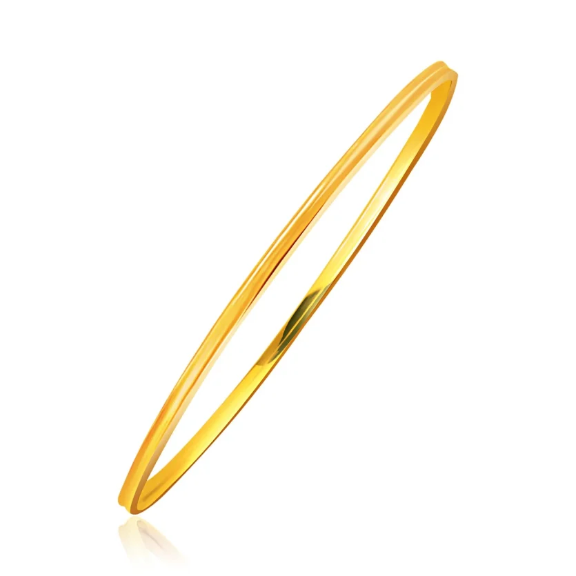 14k Yellow Gold Concave Motif Thin  Stackable Bangle (3.15 mm) - Image 1