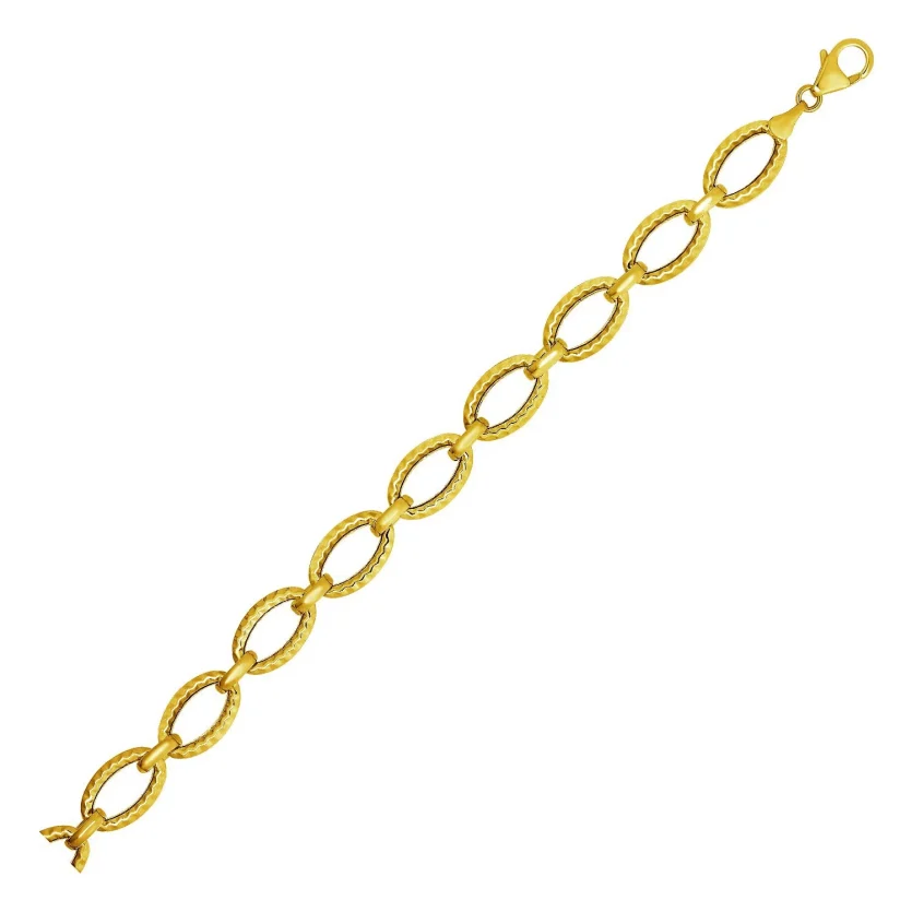 Textured Oval Link Bracelet in 14k Yellow Gold (8.60 mm) - Image 1