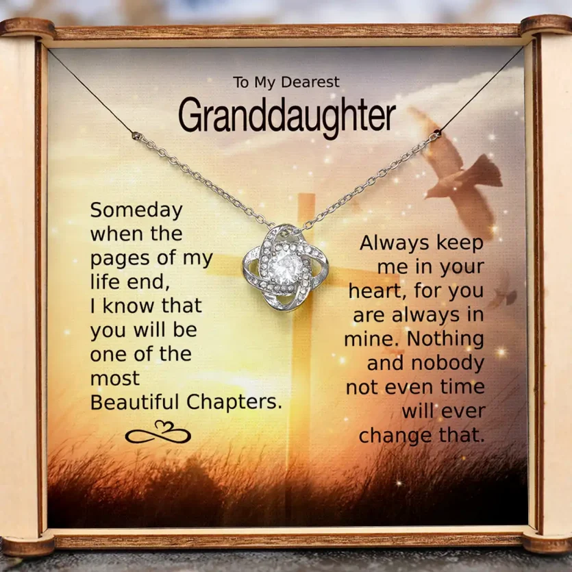 To My Granddaughter - Heart Melt Message | Love Knot Necklace - Image 1